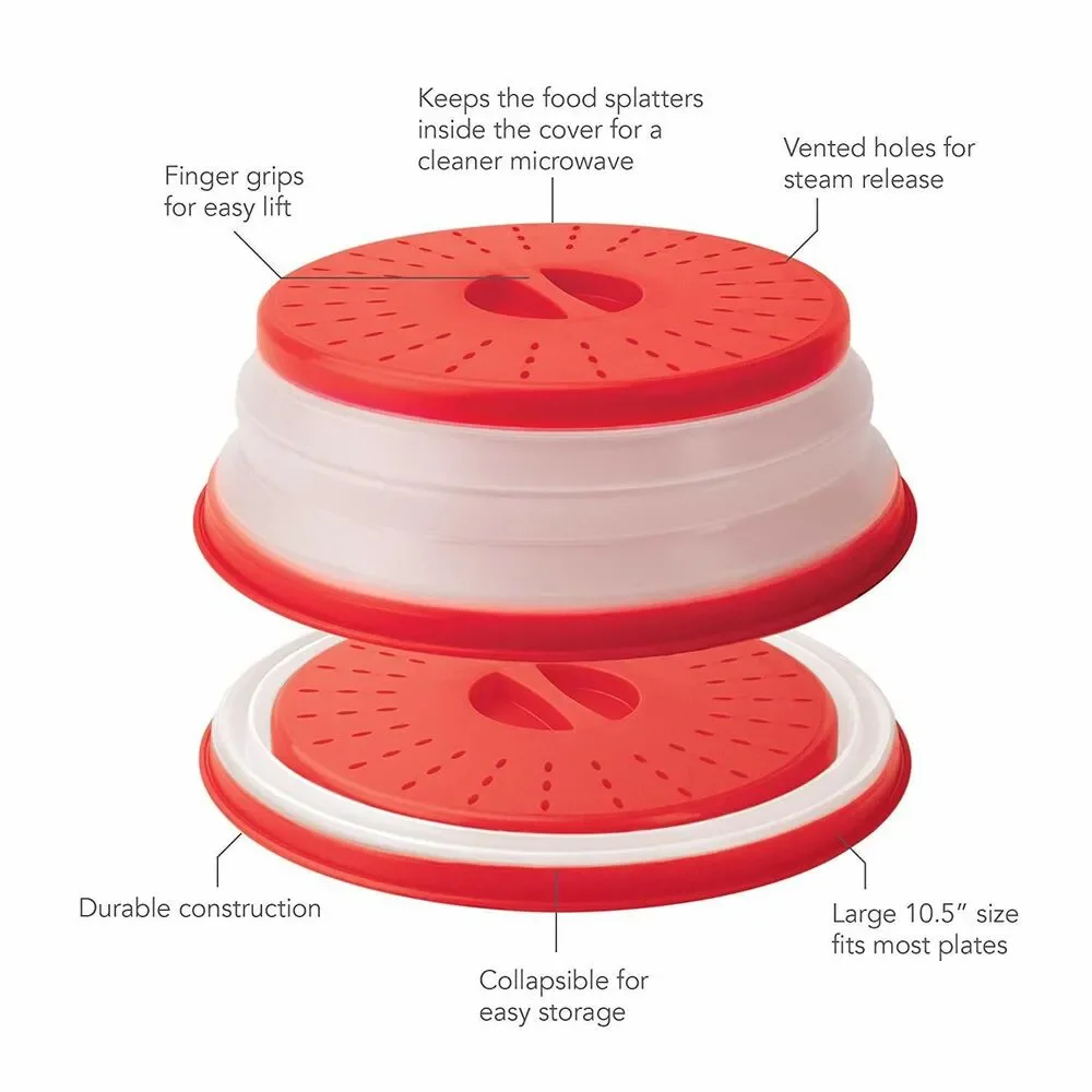 Tovolo Red Collapsible Microwave Food Cover  Vented  Easy Grip  10.5
